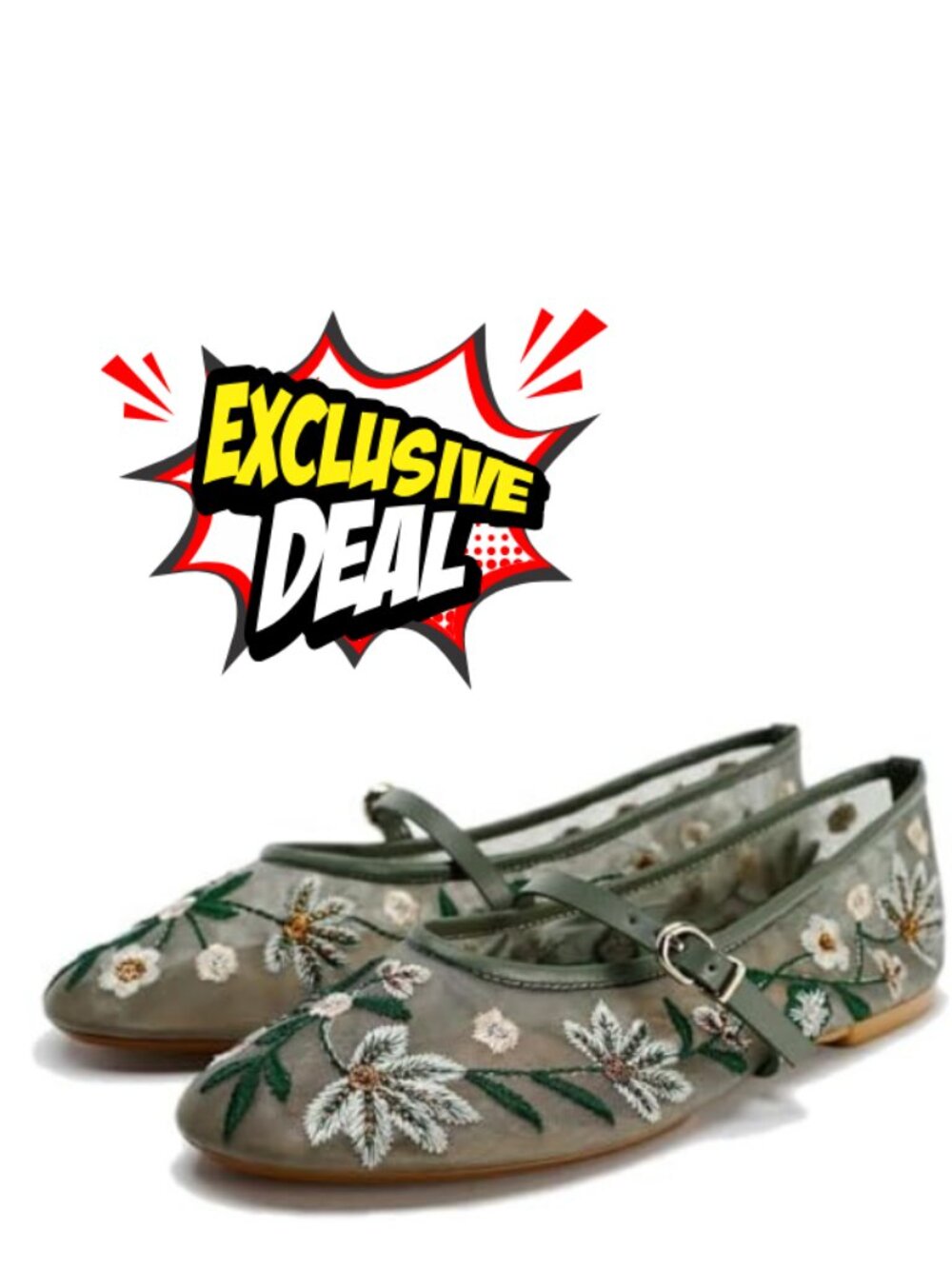 Embroidered Floral Mesh Ballet Flats Mary Jane Slip On Comfort Shoes